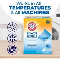 Bột giặt Arm & Hammer Power Sheets, Fresh Linen 50 chiếc / Fresh Linen, dùng cho tối đa 100 lần giặt nhỏ (Mỹ)