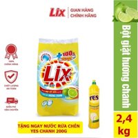 BỘT GIẶT LIX EXTRA CHANH 2.4Kg TẶNG NƯỚC RỬA CHÉN YES CHANH 200G HƯƠNG THƠM BỀN LÂU TRÊN ÁO QUẦN