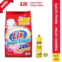 Bột giặt Lix SẠCH THƠM 5.5KG tặng kèm nước rửa chén 750g