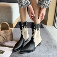 Bốt ngắn kiểu Pháp bốt kiểu Anh nữ bốt mũi nhọn cổ điển mẫu mới năm 2025 mẫu mỏng mùa hè