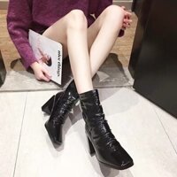 Bốt nữ cao gót da mềm cổ nhún lót nỉ cao cấp - giày boots nữ cổ lửng hàng loại VIP