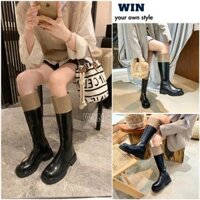 Bốt nữ cổ lửng khoá kéo chất da phối màu QCCC đế bánh mỳ siêu đẹp cực xinh - WIN