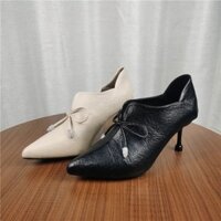 Bốt nữ cổ thấp gót nhọn 7p sang chảnh da bóng | Giày boot cao gót nữ mũi nhọn gót nhọn 7cm cổ lửng da mềm fullbox loại 1