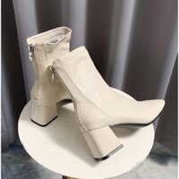 Bốt nữ gót vuông da xịn dọc giữa khoá sau Cao Cấp, giày boots nữ cổ lửng da mềm thời trang