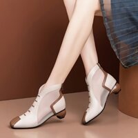 Bốt Nữ màu tương phản bốt khoét lỗ ngoại cỡ phong cách Hàn Quốc