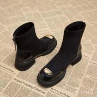 Bốt nữ mỏng da mềm bốt tất thịnh hành hiện nay, Bốt ngắn, bốt ngắn, Bốt ngắn kiểu Âu, bốt nhỏ đến mắt cá chân kiểu Tây