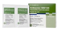 Bột pha hỗn dịch uống Ardineclav 500/125 (Amoxicillin 500mg và Axit Clauvulanic 125mg)/16 Laboratorio Reig Jofre điều trị ngắn ngày nhiễm khuẩn (12 gói)