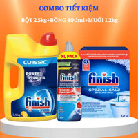 Bột rửa bát Finish 2,5 2,2 1,3 kg + Bóng Finish 800ml + Muối Finish 1,2kg chuyên dùng cho máy rửa chén máy rửa chén bát