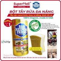 Bột tẩy rửa đa năng BKF + Mút tẩy rửa 3 lớp cao cấp | Làm sạch kính nhà tắm | Hộp 425g | Nhập khẩu USA