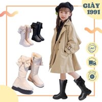 Bốt Trẻ Em, Boot Bé Gái Cao Cổ Gắn Nơ Xinh Xắn, Tiểu Thư Có Khoá Kéo