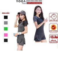 BộTập Gym Yoga YG21 Quần short 2 lớp áo cộc tay chất thun mềm mịn