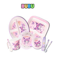 BỘ TÔ CHÉN LY MUỖNG ĐŨA NHỰA MELAMINE HOẠT HÌNH KUROMI ĐÁNG YÊU CHO BÉ