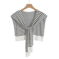 Boutique Đen Trắng Sọc Điều Hòa Không Khí Dệt Kim Khăn Choàng Cổ Hỗ Trợ Bên Ngoài Phiên Bản Hàn Quốc Áo Sơ Mi Phù Hợp Với Vai 3.28