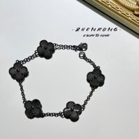 Boutique Laser Súng Đen Năm Hoa Bốn Lá Cỏ Ba Lá Vòng Tay Nam Ánh Sáng Sang Trọng Cao Cấp Đen Vàng Hoa Vòng Tay Nữ