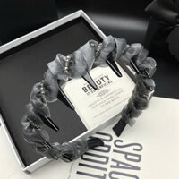 {Boutique} Tính khí Băng đô thời trang đính cườm màu xám Thiết kế vải cao cấp Răng chống trượt Mũ đội đầu Satin Băng đô