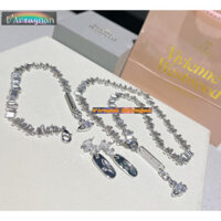 {Boutique} Vòng cổ chuỗi kim cương bạc Vivienne Mặt dây chuyền họa tiết sao Thổ có con dấu thép Hàn Quốc 2025 Vòng cổ nữ không phai kiểu cổ điển B204