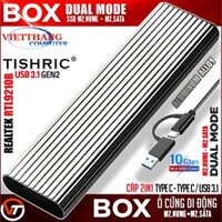 Box Di động SSD M2 Dual Mode ( M2.NVMe + M2.SATA )10Gbps USB 3.1 Gen2 -Vỏ nhôm Aluminum Mầu Bạc