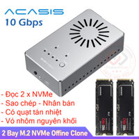 Box đọc 2 SSD M.2 NVMe tốc độ10Gbps, Nhân bản-clone SSD không cần máy tính có quạt tản nhiệt, hỗ trợ cùng luc 2 SSD 8TB.