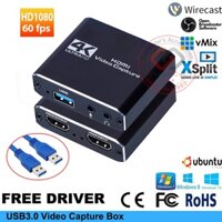 Box HDMI ghi hình siêu âm nội soi, live stream video 4K sang USB 3.0 có kết nối micro cho máy tính PC, laptop, Macbook