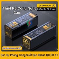 Box sạc dự phòng và pin sạc dự phòng trong suốt Y-675 sạc nhanh 22.5W sử dụng 8 pin 18650, 21700