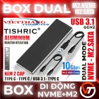 Box SSD Di động Nvme Tshric Hỗ trợ Dual M2.NVMe + M2.SATA SSD 10GBps USB3.1  M2 2242 2260 2280 - Vỏ nhôm Aluminum