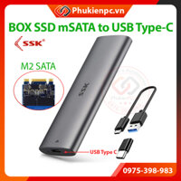 Box SSD M2 SATA 2280 to Type-C vỏ nhôm, hiệu SSK. Chuyển đổi ổ cứng M2 NGFF 2242 2280 sang USB Type C máy tính PC Laptop