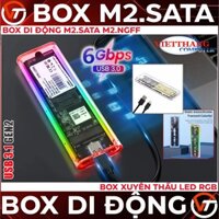 Box SSD M2.SATA NGFF 5Gbps USB 3.1 Gen2 Cáp TypeC-USB Trong suốt xuyên thấu Led RGB