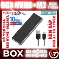 Box SSD Tshric Hỗ trợ Dual M2.NVMe + M2.SATA SSD 10Gbps USB3.1  - Vỏ nhôm Aluminum - Kèm cáp USB 3.1 to TypeC