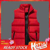 [Br] Áo Vest có mũ trùm đầu có dây kéo Áo Vest mùa đông Áo khoác cổ không tay có túi có dây kéo thời trang Áo ghi lê đóng cửa màu trơn dày để bổ sung cho Đông Nam