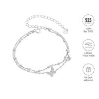 Bracelet 925 Sterling Sliver Adjustable Size Butterfly Design Double Layer Jewelry Gifts for Women and Girls