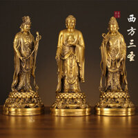 Brass Buddha Ornament Set Western Trinity Guanyin Bodhisattva Amitabha Buddha Mahasthamaprapta Buddhist Hall Worship