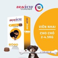 Bravecto Hộp 1 viên nhai vị thịt bò cho chó 2-4.5kg phòng & diệt trị ve, rận, bọ chét, ghẻ, xà mâu