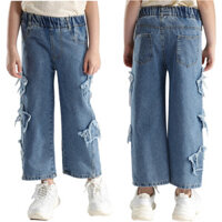 Broadwit Trẻ Em Bé Gái Thời Trang Frayed Ngôi Sao Miếng Dán Quần Jean Nhân Quả Co Giãn Thắt Lưng Quần Denim Trượt Ván Quần