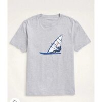 Brooks Brothers Nam Nữ Tay Ngắn Cổ Tròn Đi Thuyền Họa Tiết Áo Thun Màu Xám