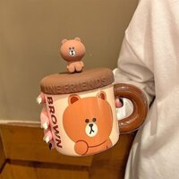 Brown Bear Mug Giá trị cao 2024 Cốc nước mới Quà tặng sinh nhật có nắp Cốc sứ Cốc cà phê sữa
