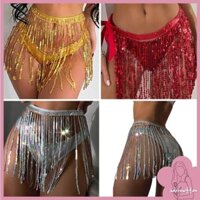 Brroa Bụng Khiêu Vũ Hông Váy Sequins Tua Rua Viền Hông Khăn Eo Dây Xích Mini Váy Rave Trang Phục Lễ Hội Trang Phục Cho W