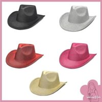 Brroa Unisex Sequins Mũ cao bồi Mũ vành lớn phương Tây Mũ Fedora có dây chống trượt