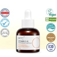 BRTC Vitamin C-20 Antioxidant Ampoule 20ml / Pure Vitamin C 20% hàm lượng cao / Ampoule chống oxy hóa / Chăm sóc độ đàn hồi cho da / Vegan Ampoule / Hàn Quốc
