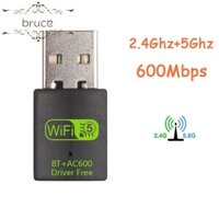 Bruce BT + AC600 WLAN Dongle, Bộ thu WiFi 600M, Card mạng 2.4G & 5G không dây bền bỉ cho máy tính xách tay / Điện thoại thông minh / Máy tính bảng /