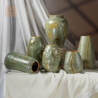 BST bình gốm khắc tay men xanh rêu cổ gốm Bát Tràng nhiều kiểu dáng cắm hoa ly, loa kèn , hoa hồng và nhiều loại hoa tra