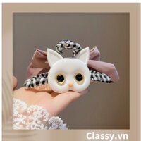 BST Kẹp Classy tóc càng cua và dây cột tóc đen trắng họa tiết chú gấu mèo siêu dễ thương hot trend PK719 - NO1