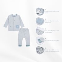 BU Hà Nội - Bộ dài tay cài giữa BU Baby cho bé chất liệu sợi tre cotton -6M 9M 12M-BBC110203  ZB188A