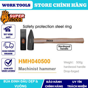 Búa đinh đầu dẹp và vuông cán gỗ Ingco HMH041000