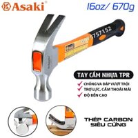 Búa nhổ đinh, búa đóng đinh đa năng Asaki AK-9548 16oz/ 670g, thép Carbon siêu cứng, tay nhựa TPR trợ lực độ ổn định cao