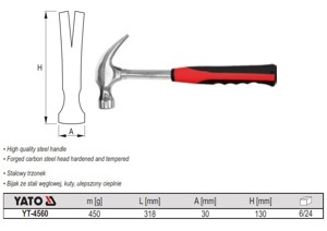 Búa nhổ đinh cán nhựa YT-4560, 450g