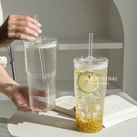 Búa-patterned Ống Hút Cốc Thủy Tinh Chịu Nhiệt Borosilicate Cao Cốc Uống Lạnh Cốc Nước ép Cà Phê Latte Cup