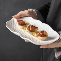 Bữa sáng trắng cao cấp Thức ăn phương Tây Đĩa bít tết Nhật Bản Đĩa gốm hình lá chuối