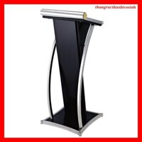 Bục phát biểu gỗ Đen khung thép phun sơn viền trắng dành cho hội nghị, trường học