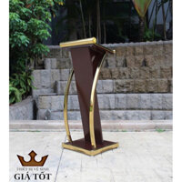 Bục phát biểu gỗ màu đỏ cánh gián khung inox vàng - Bục phát biểu trường học,hội nghị,tín ngưỡng tôn giáo