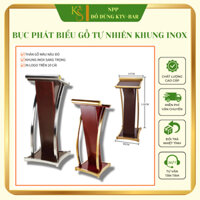 Bục Phát Biểu Gỗ Tự Nhiên Khung Inox Thiết Kế Sang Trọng Cao Cấp